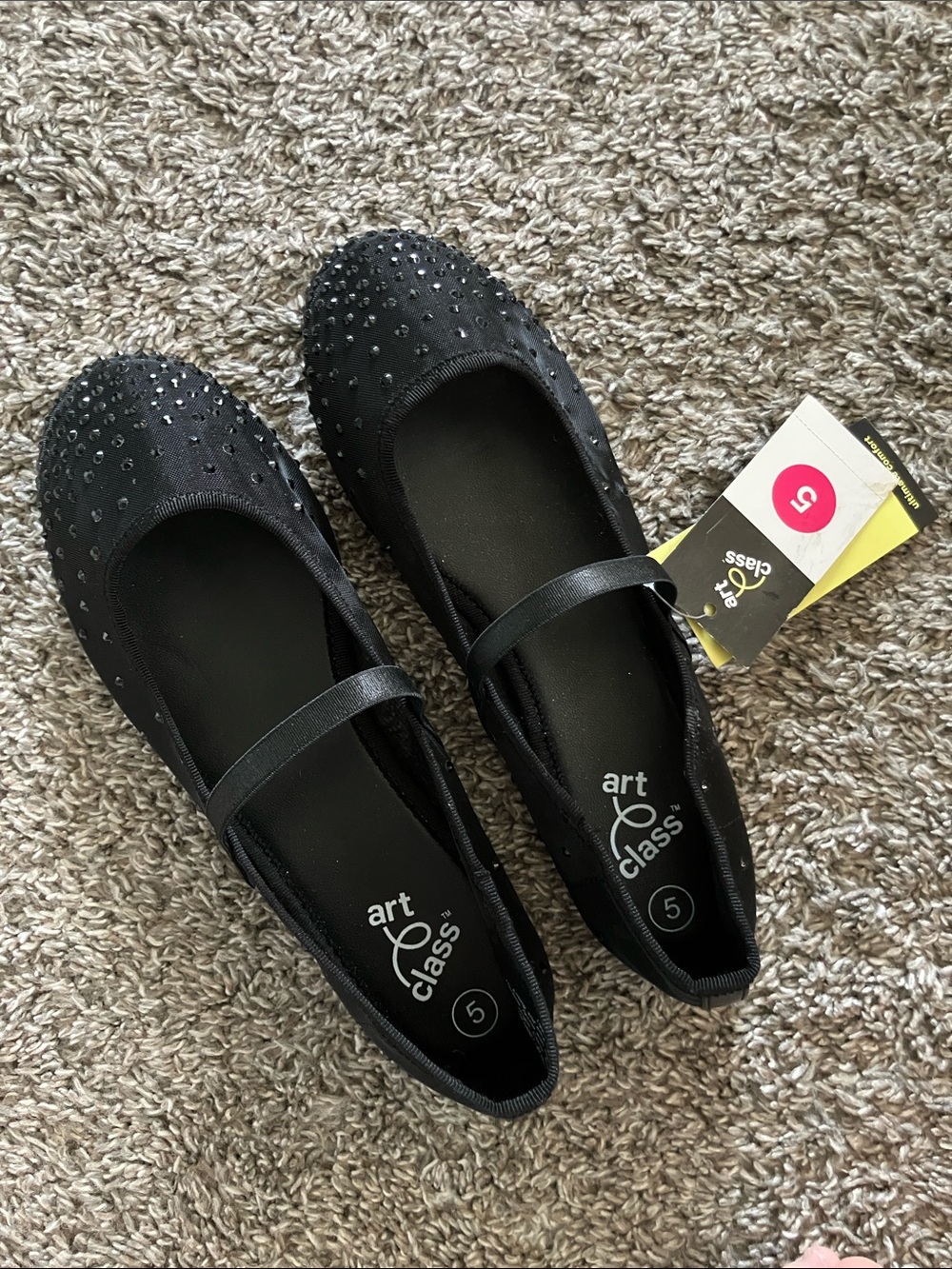 NWT Art Class Black Mesh Gem-Embellished Mary Jane Flats size Girl’s 5